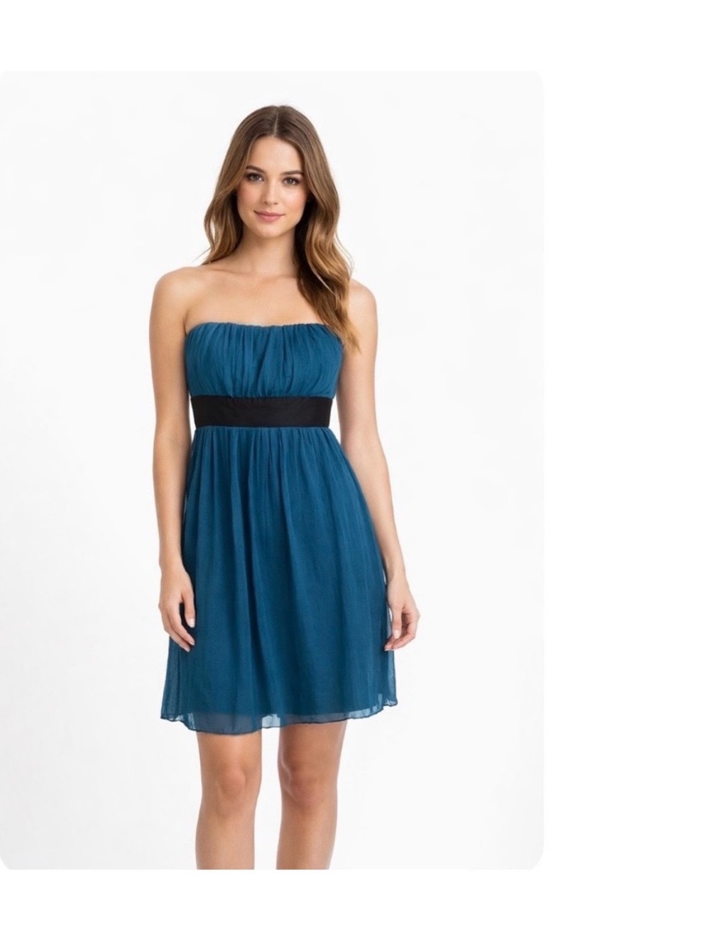 Strapless Teal Chiffon Party Dress